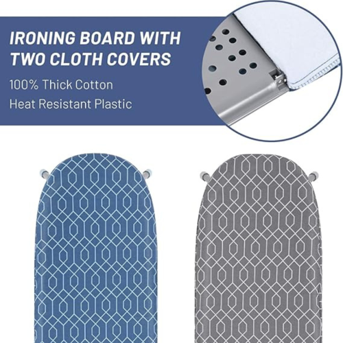 Foldable Ironing Board with Iron Holder, Tabletop Small Ironing Board with 2 Heat Resistant Ironing Covers, Portable Tabletop Ironing Board with
