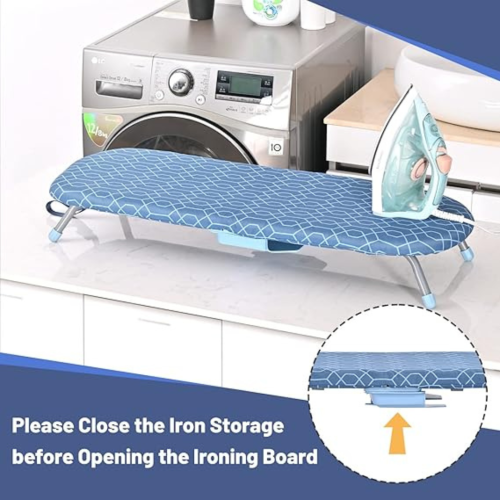 Foldable Ironing Board with Iron Holder, Tabletop Small Ironing Board with 2 Heat Resistant Ironing Covers, Portable Tabletop Ironing Board with