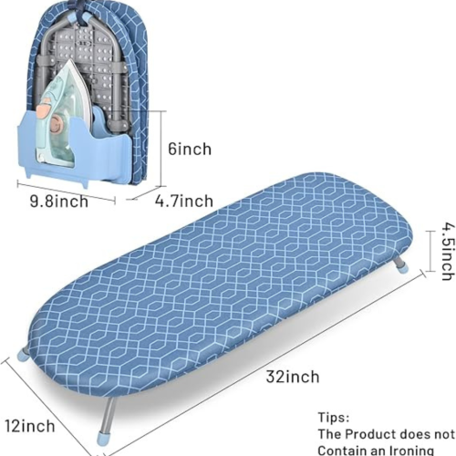 Foldable Ironing Board with Iron Holder, Tabletop Small Ironing Board with 2 Heat Resistant Ironing Covers, Portable Tabletop Ironing Board with