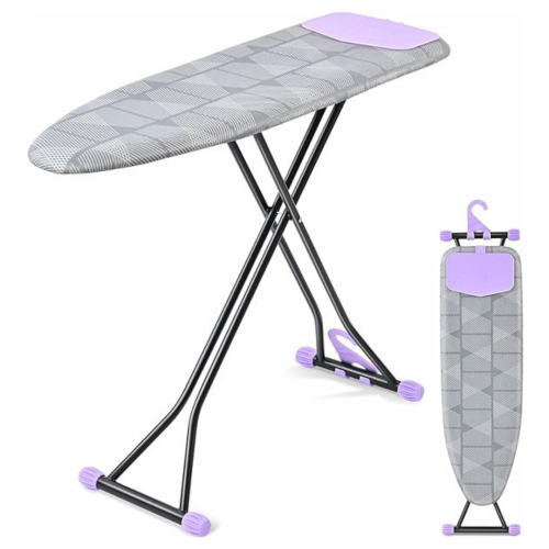 Ironing Board, Iron Board with Silicon Iron Rest, Extra Thick Heat Resistant Cover, Height Adjustable, Wall Mount & Closet Hanger Heavy Duty Legs