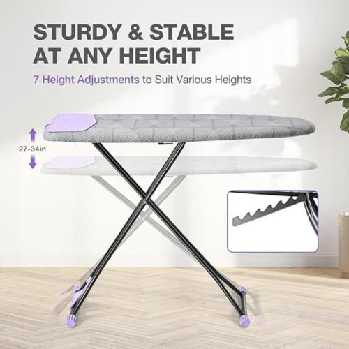 Ironing Board, Iron Board with Silicon Iron Rest, Extra Thick Heat Resistant Cover, Height Adjustable, Wall Mount & Closet Hanger Heavy Duty Legs
