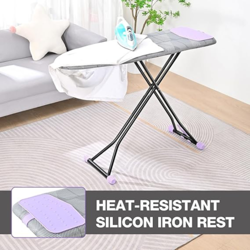 Ironing Board, Iron Board with Silicon Iron Rest, Extra Thick Heat Resistant Cover, Height Adjustable, Wall Mount & Closet Hanger Heavy Duty Legs