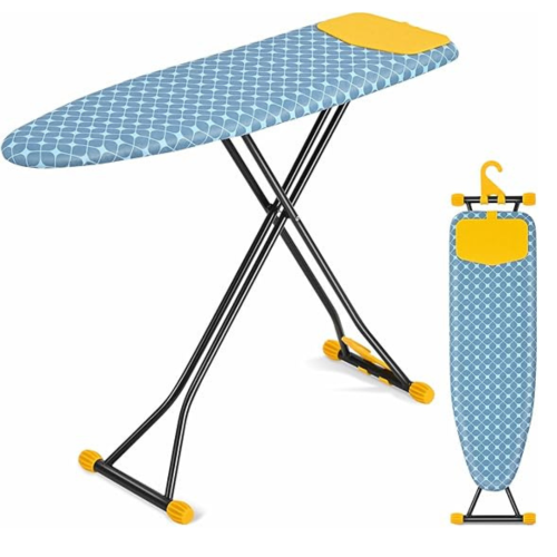 Ironing Board, Iron Board with Silicon Iron Rest, Extra Thick Heat Resistant Cover, Height Adjustable, Wall Mount & Closet Hanger Heavy Duty Legs