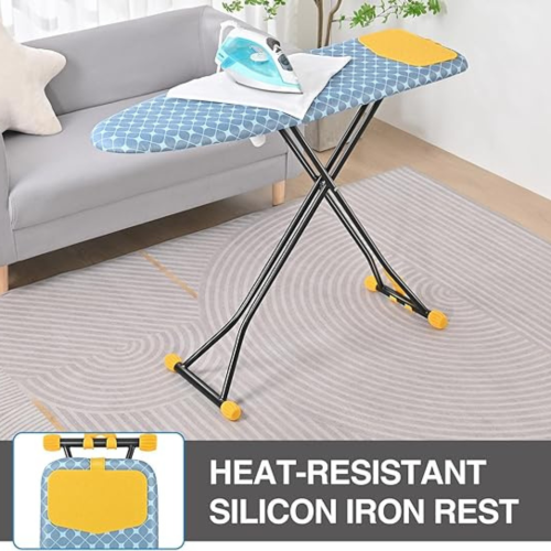Ironing Board, Iron Board with Silicon Iron Rest, Extra Thick Heat Resistant Cover, Height Adjustable, Wall Mount & Closet Hanger Heavy Duty Legs