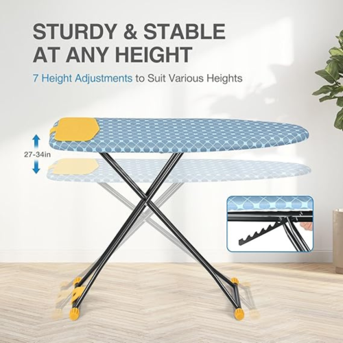 Ironing Board, Iron Board with Silicon Iron Rest, Extra Thick Heat Resistant Cover, Height Adjustable, Wall Mount & Closet Hanger Heavy Duty Legs