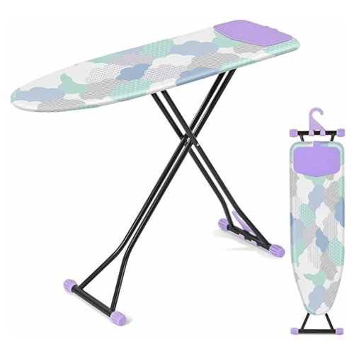 Ironing Board, Iron Board with Silicon Iron Rest, Extra Thick Heat Resistant Cover, Height Adjustable, Wall Mount & Closet Hanger Heavy Duty Legs