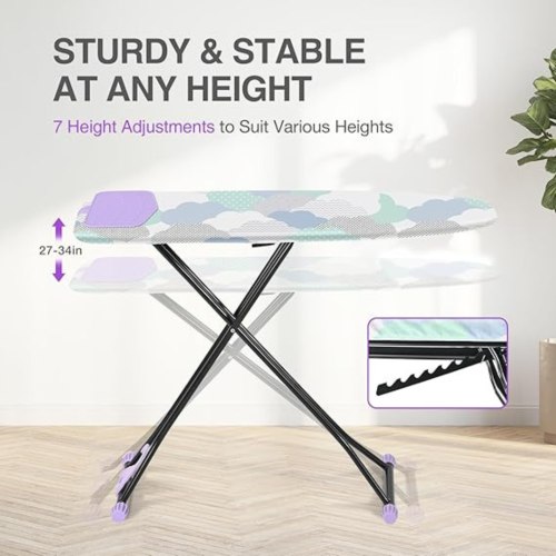 Ironing Board, Iron Board with Silicon Iron Rest, Extra Thick Heat Resistant Cover, Height Adjustable, Wall Mount & Closet Hanger Heavy Duty Legs