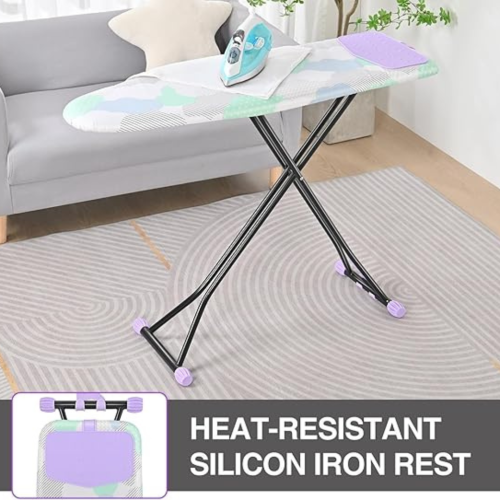 Ironing Board, Iron Board with Silicon Iron Rest, Extra Thick Heat Resistant Cover, Height Adjustable, Wall Mount & Closet Hanger Heavy Duty Legs