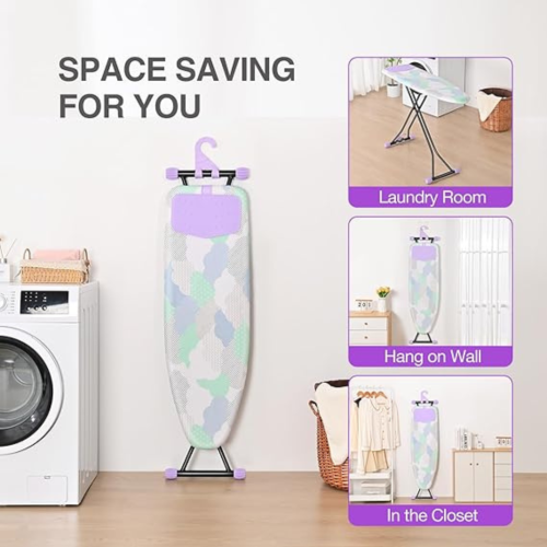 Ironing Board, Iron Board with Silicon Iron Rest, Extra Thick Heat Resistant Cover, Height Adjustable, Wall Mount & Closet Hanger Heavy Duty Legs