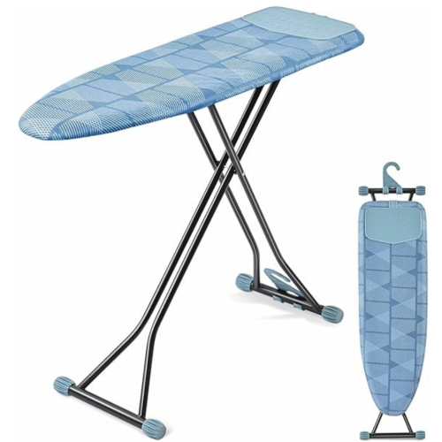 Ironing Board, Iron Board with Silicon Iron Rest, Extra Thick Heat Resistant Cover, Height Adjustable, Wall Mount & Closet Hanger Heavy Duty Legs