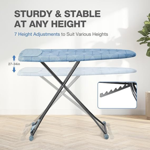 Ironing Board, Iron Board with Silicon Iron Rest, Extra Thick Heat Resistant Cover, Height Adjustable, Wall Mount & Closet Hanger Heavy Duty Legs