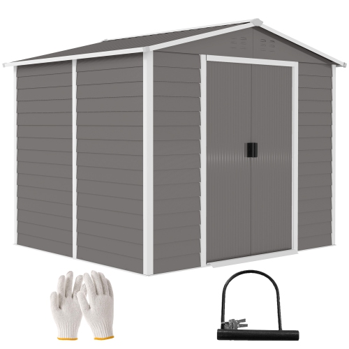 Image 1 de 9.. Outsunny 8' x 7' Outdoor Storage Shed, Easy to Assemble, Upgraded Galvanized Metal Garden Shed with Lockable Doors, Floor Frame and Gloves for