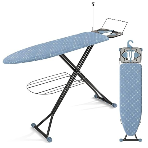 Ironing Board, Compact Iron Board with Iron Rest and Hanger and Silicone Irons Harness, 7 Adjustable Heights & Extra Thick Cover, Folding Heavy Duty