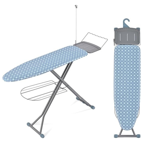 Ironing Board, Compact Iron Board with Iron Rest and Hanger and Silicone Irons Harness, 7 Adjustable Heights & Extra Thick Cover, Folding Heavy Duty