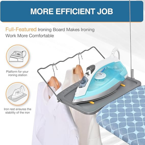Ironing Board, Compact Iron Board with Iron Rest and Hanger and Silicone Irons Harness, 7 Adjustable Heights & Extra Thick Cover, Folding Heavy Duty