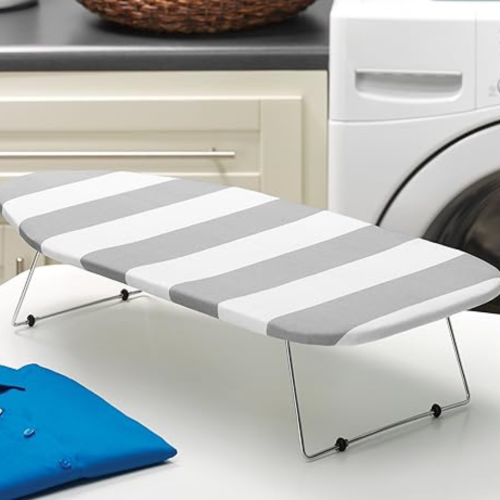 Tabletop Ironing Board, Grey/White Striped Cover