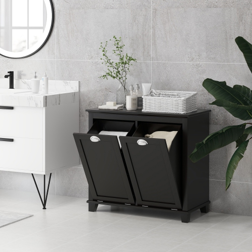 HOMCOM – Armoire de rangement inclinable pour laveuse et sécheuse, organisateur de rangement pour salle de bain, panier à linge inclinable à deux