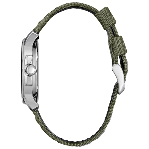 Citizen Mens Garrison Eco-Drive Watch 37mm Silver-Tone Stainless Steel Case Green Nylon Strap with Black Dial