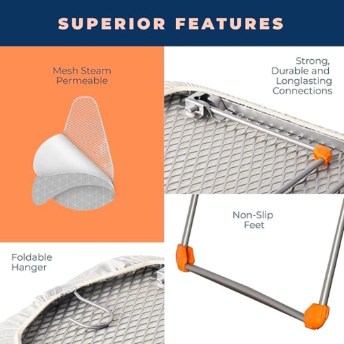 Tabletop Ironing Board with Folding Legs, Small Ironing Board with Thick Cotton Cover, Portable Mini Iron Board for Sewing, Craft Room, Household,