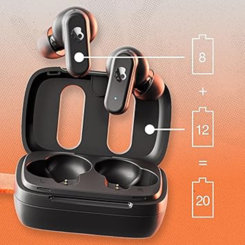 Dime 3 In-Ear Wireless Earbuds, 20 Hr Battery, Microphone, Works with iPhone Android and Bluetooth Devices - Bone/Orange Glow