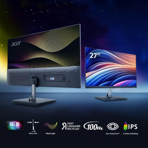 Acer RS272 bpamix 27 inch IPS 1920x1080 with glowing back cover Monitor, 100Hz,1ms, 250 cd/m2, Speaker, HDMI, VGA