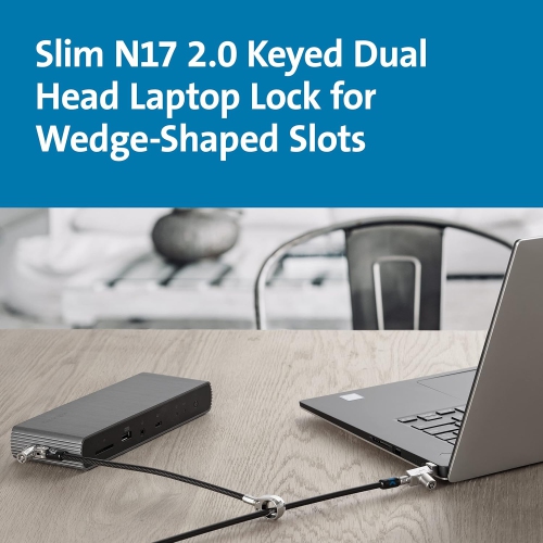 Kensington Slim N17 2.0 Keyed Dual Head Laptop Lock for Wedge-Shaped Slots