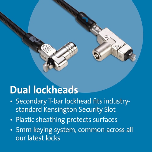 Kensington Slim N17 2.0 Keyed Dual Head Laptop Lock for Wedge-Shaped Slots