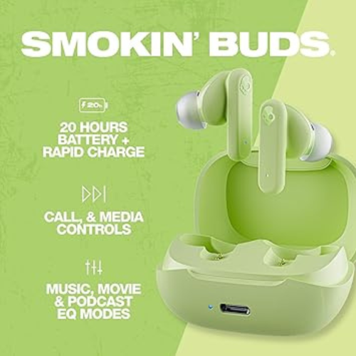 Smokin' Buds in-Ear Wireless Earbuds, 20 Hr Battery, 50% Renewable Plastics, Microphone, Works with iPhone Android and Bluetooth Devices - Bone