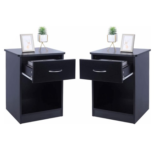Image 1 de 4.. Ensemble de 2 tables de chevet, table de chevet avec tiroir et tablette ouverte, table de chevet en MDF moderne pour la maison, chambre à coucher
