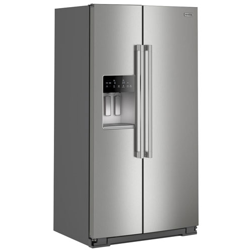 Réfrigérateur congélateur juxtaposé 36 po 20,85 pi³ avec distributeur d'eau et de glace de Maytag - Inox résistant aux traces de doigts