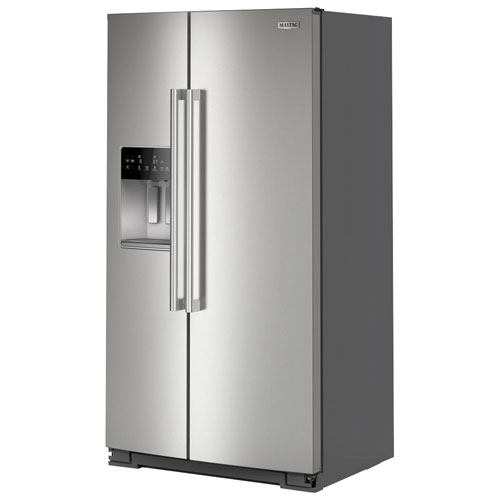 Réfrigérateur congélateur juxtaposé 36 po 20,85 pi³ avec distributeur d'eau et de glace de Maytag - Inox résistant aux traces de doigts