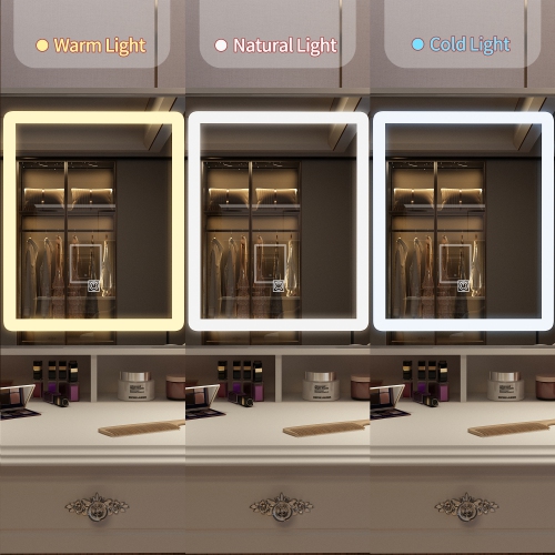 Homsee – Meuble-lavabo avec grand miroir éclairé, table de maquillage à 9 tiroirs et tablettes de rangement pour chambre à coucher, blanc