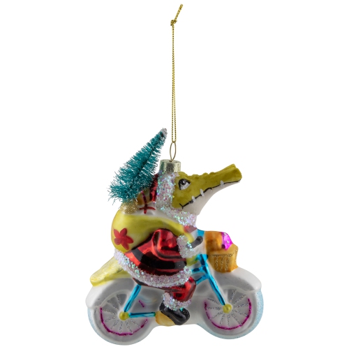Crocodile Santa Glass Christmas Ornament - 4.25"