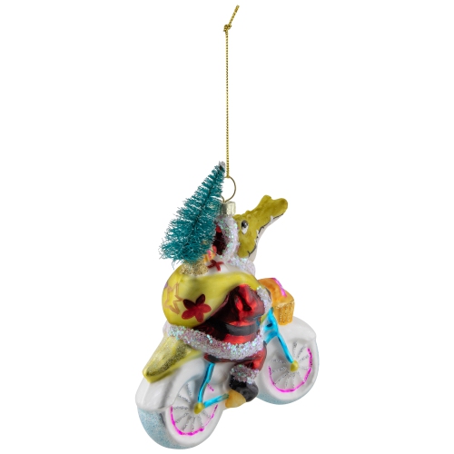 Crocodile Santa Glass Christmas Ornament - 4.25"