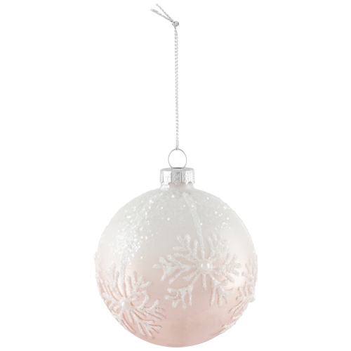 Snowflakes Glass Ball Christmas Ornaments - 3" - Pink and White - 4ct