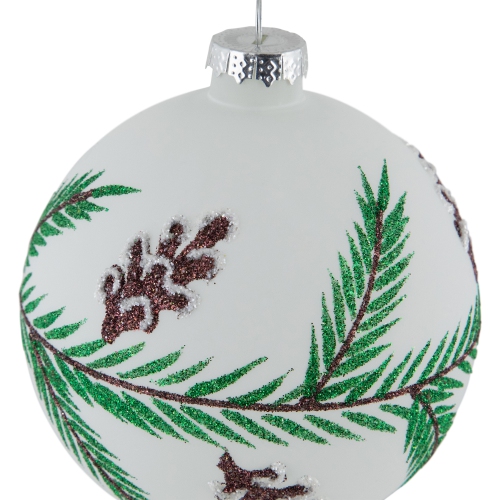 Glittered Glass Ball Christmas Ornaments with Pine Cones - 4" - 4ct