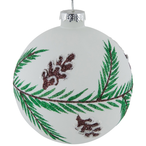 Glittered Glass Ball Christmas Ornaments with Pine Cones - 4" - 4ct