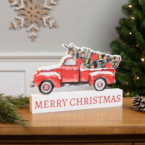 NORTHLIGHT  Pickup Truck Merry Christmas Wooden Decoration - 9"