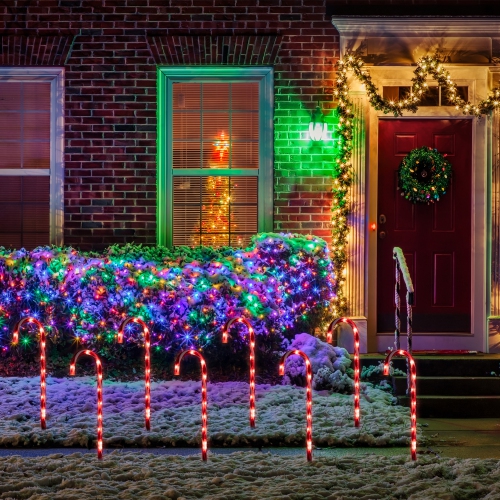 NORTHLIGHT  Lighted Candy Cane 8-Function Outdoor Christmas Pathway Markers - 24" - Set Of 8