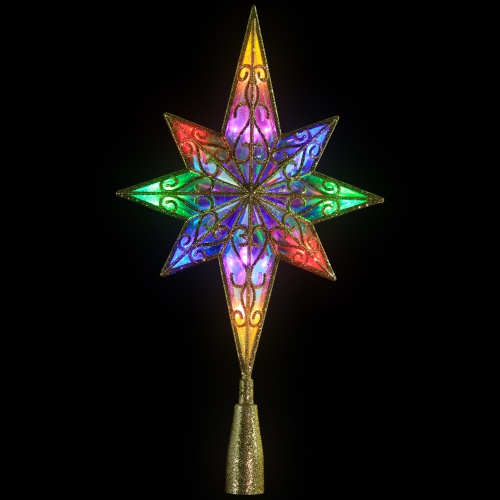 LED Glitter Star of Bethlehem Christmas Tree Topper - 14.5" - Gold - Multi Lights