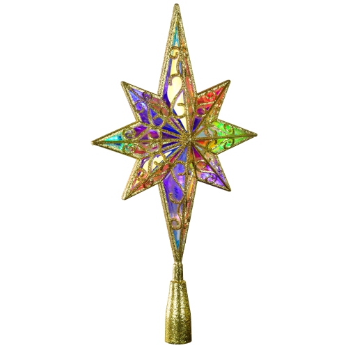 LED Glitter Star of Bethlehem Christmas Tree Topper - 14.5" - Gold - Multi Lights