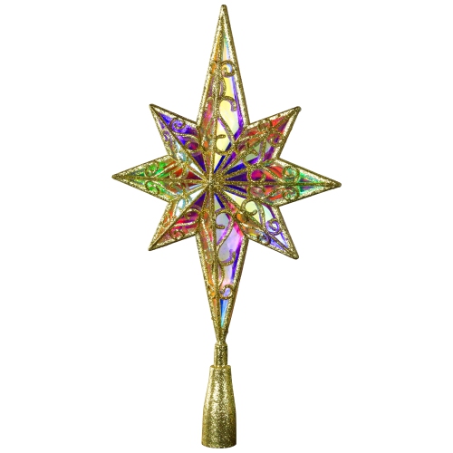 LED Glitter Star of Bethlehem Christmas Tree Topper - 14.5" - Gold - Multi Lights