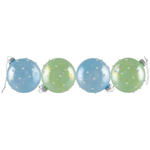 Shiny Glass Ball Christmas Ornaments with Pearl Drops - 3" - Blue and Green - 4ct