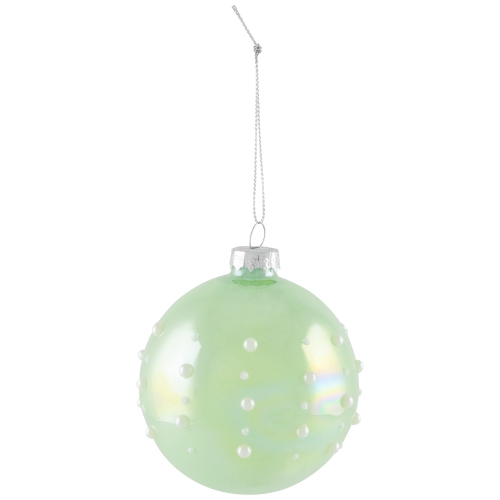 Shiny Glass Ball Christmas Ornaments with Pearl Drops - 3" - Blue and Green - 4ct