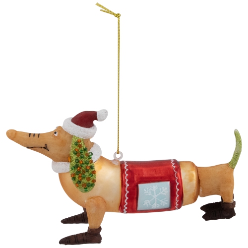 Dachshund Dog with Santa Hat Glass Christmas Ornament - 5.75"