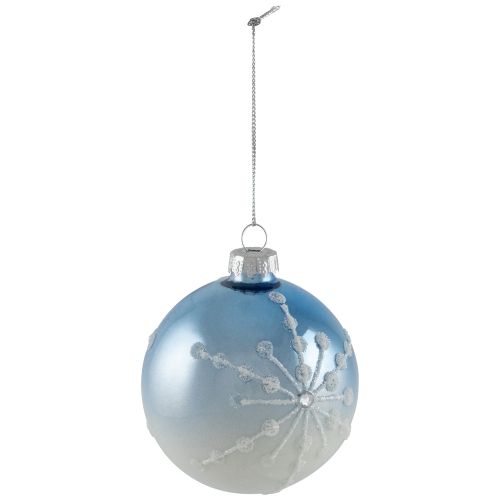 Stripes and Snowflakes Shiny Glass Ball Christmas Ornaments - 3" - Blue and White - 4ct