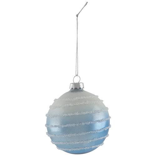 Stripes and Snowflakes Shiny Glass Ball Christmas Ornaments - 3" - Blue and White - 4ct