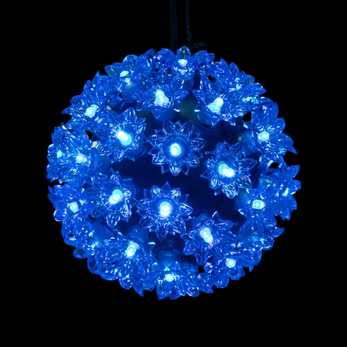 LED Lighted Hanging Starlight Floral Sphere Outdoor Christmas Decoration- 6" - Blue