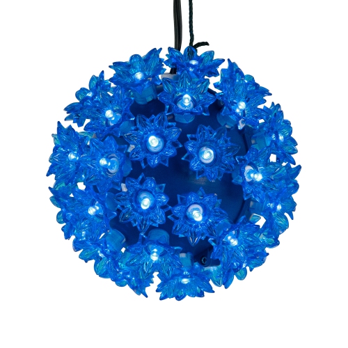 LED Lighted Hanging Starlight Floral Sphere Outdoor Christmas Decoration- 6" - Blue