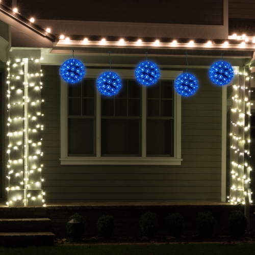 LED Lighted Hanging Starlight Floral Sphere Outdoor Christmas Decoration- 6" - Blue